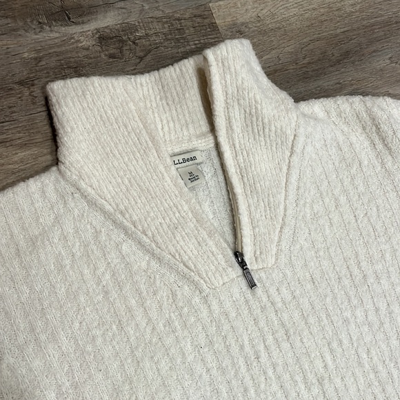 L L Bean Women’s White Cozy Cloud Sweater Quarter Zip Size Medium Lightweight - Picture 4 of 8